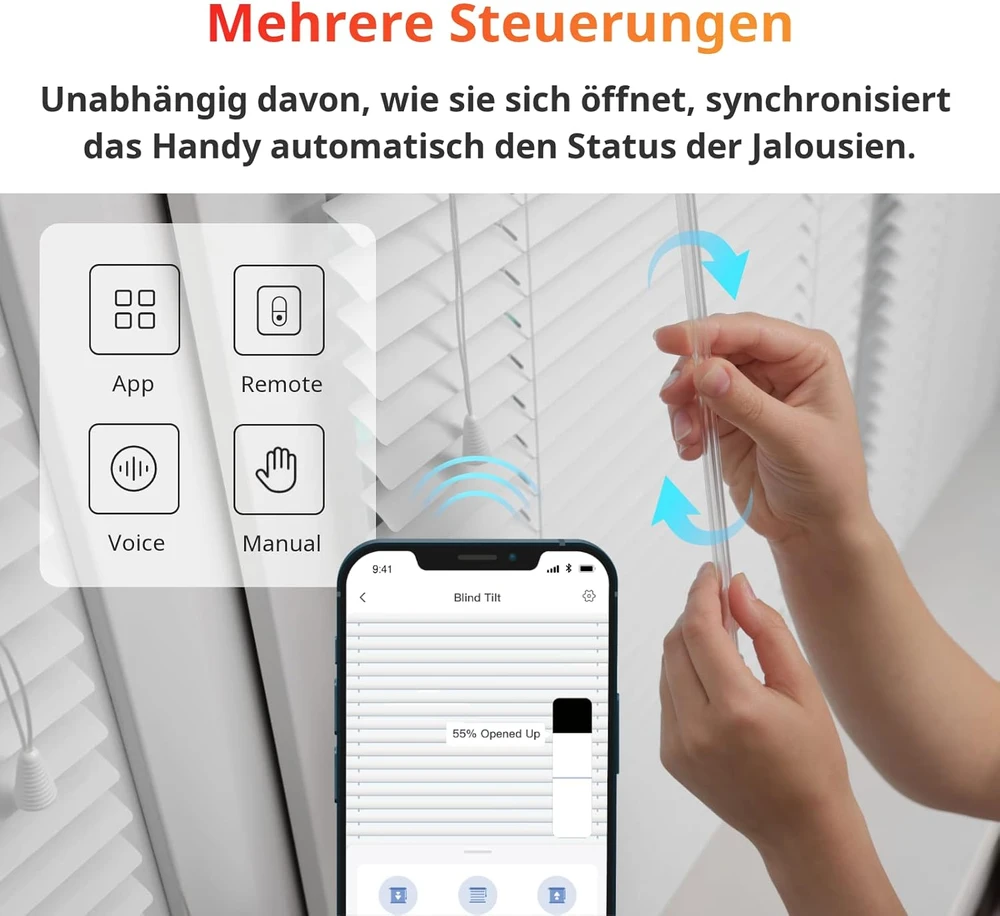 SwitchBot žaliuzių lamelių pakreipimo variklis su Bluetooth pulteliu ir saulės įkrovimu