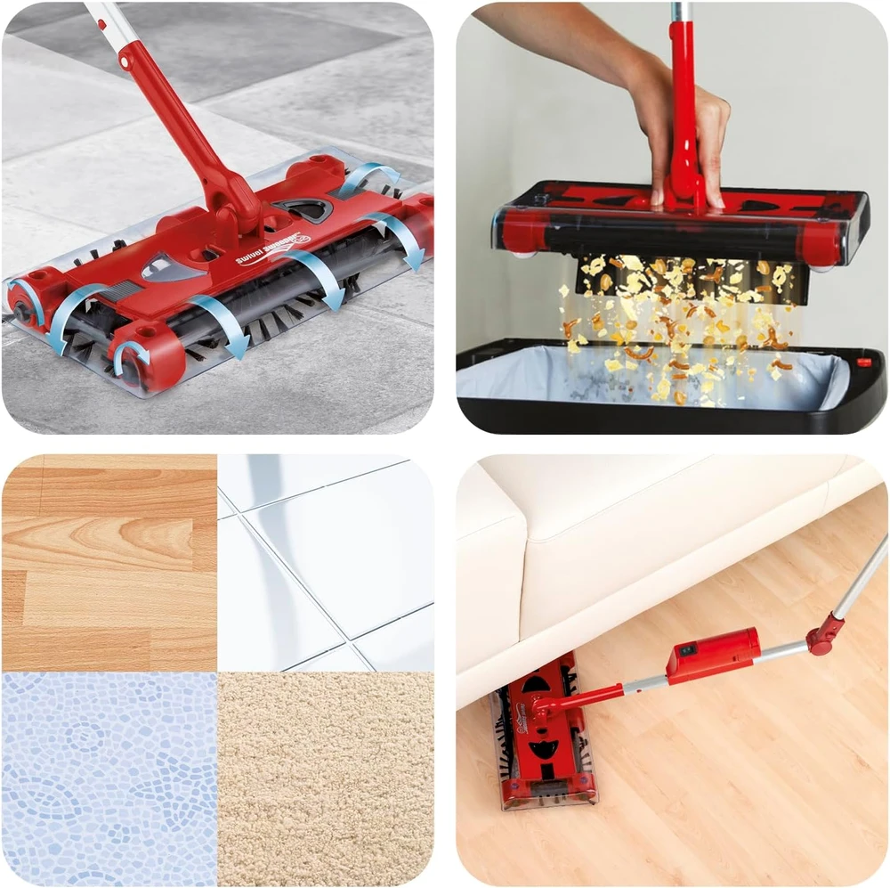 Swivel Sweeper akumuliatorinė grindų šluota be laidų, 360° sukamasis mechanizmas, lengva konstrukcija