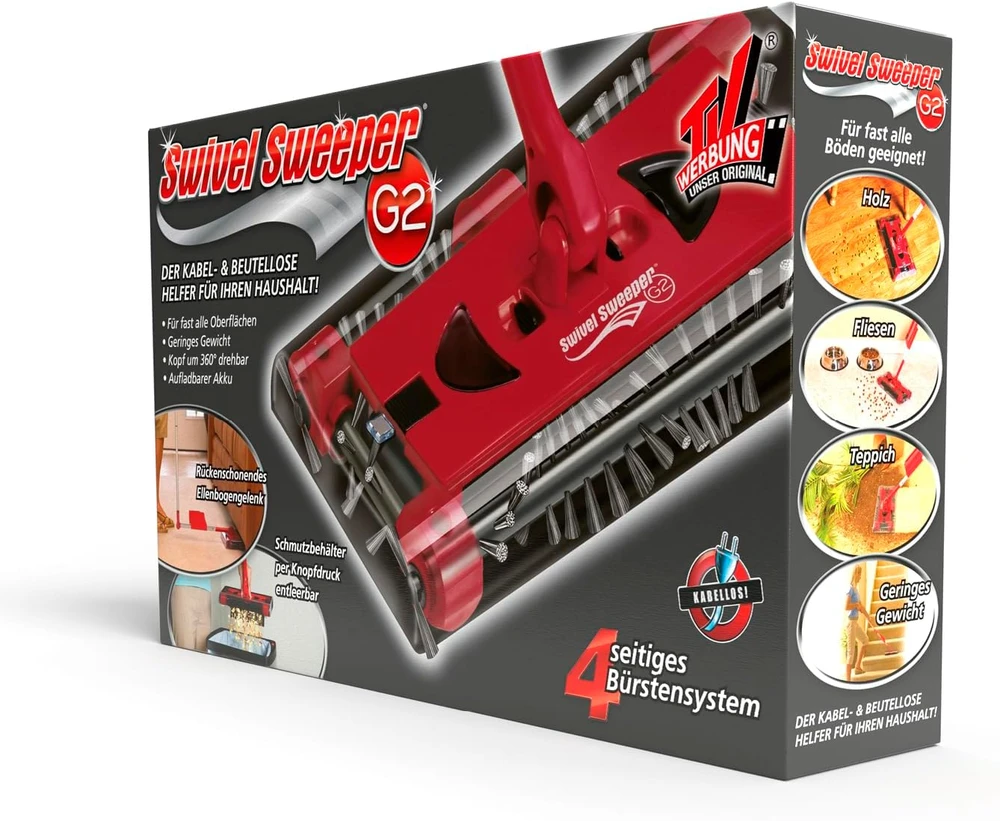 Swivel Sweeper akumuliatorinė grindų šluota be laidų, 360° sukamasis mechanizmas, lengva konstrukcija