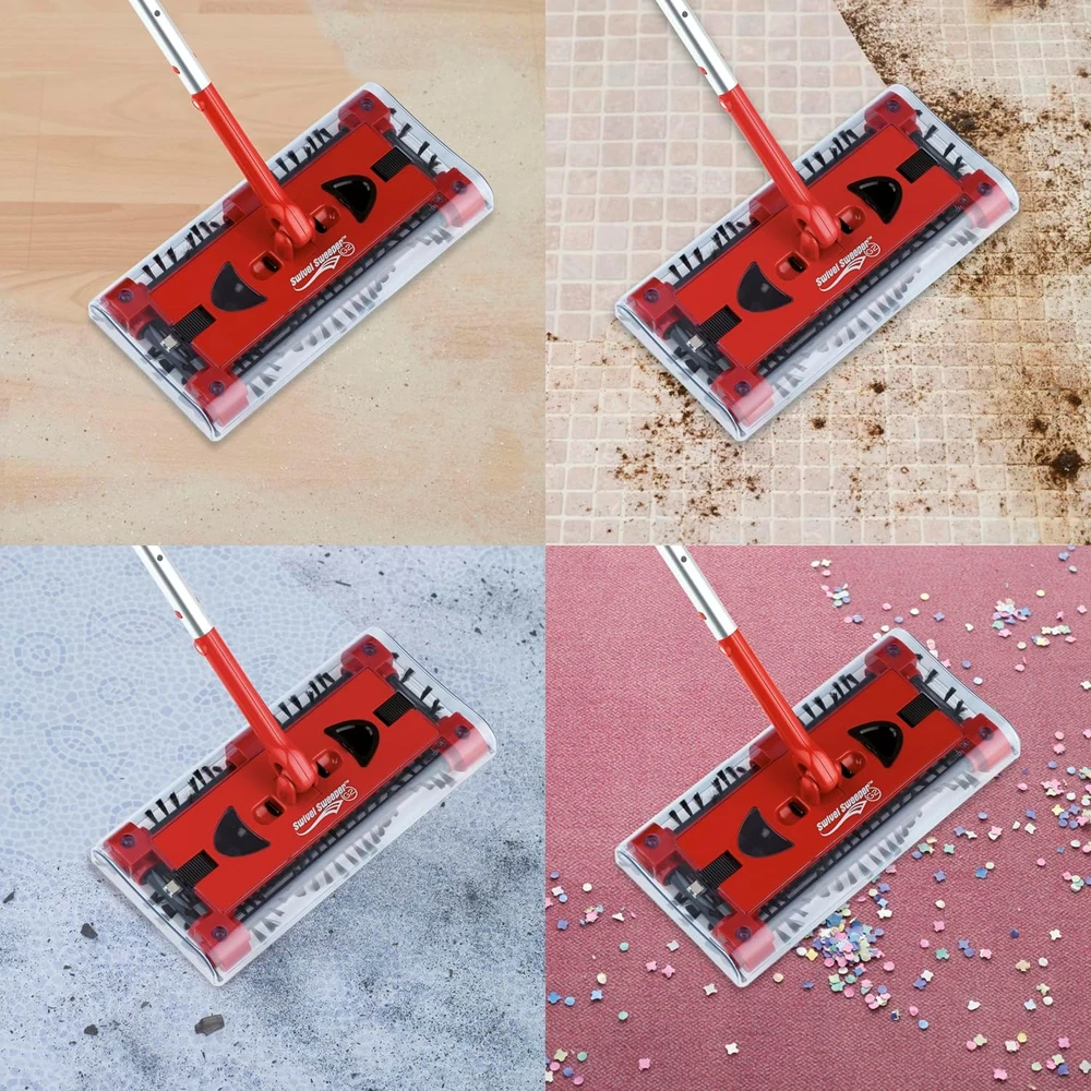 Swivel Sweeper akumuliatorinė grindų šluota be laidų, 360° sukamasis mechanizmas, lengva konstrukcija