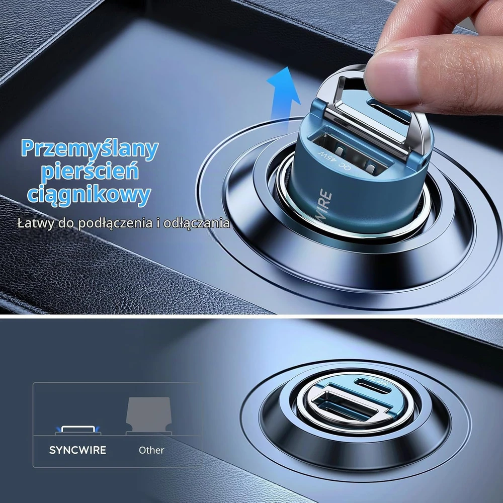 SYNCWIRE automobilinis USB-C ir USB-A įkroviklis 90 W su PD 3.0 ir QC 3.0 SW-XC996