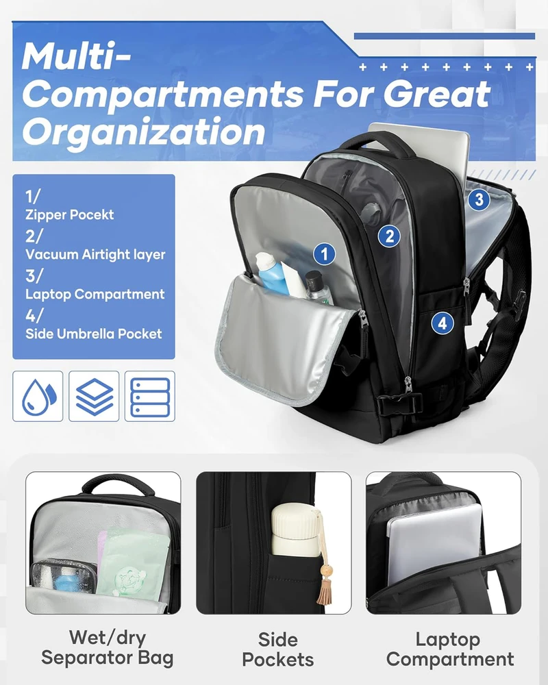 SZLX vakuuminė kelioninė kuprinė su pompa, 47 × 33 × 20 cm, juoda, vandeniui atspari, poliesteris