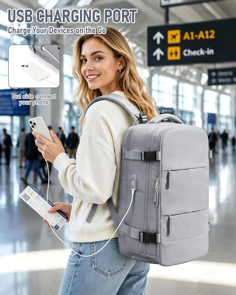 SZLX vakuuminis rankinis lagaminas 40 × 30 × 20 cm su automatine kompresija, skirtas Ryanair, pilkas