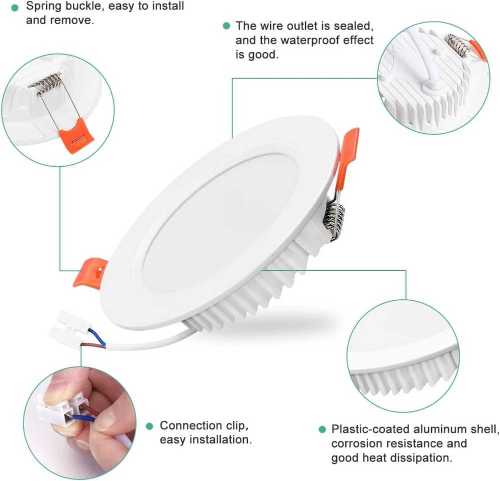 Tailcas įleidžiamų LED šviestuvų rinkinys, 6 W, 4500 K, 600 lm, apvalūs, 6 vnt., ultra ploni, 85–95 mm
