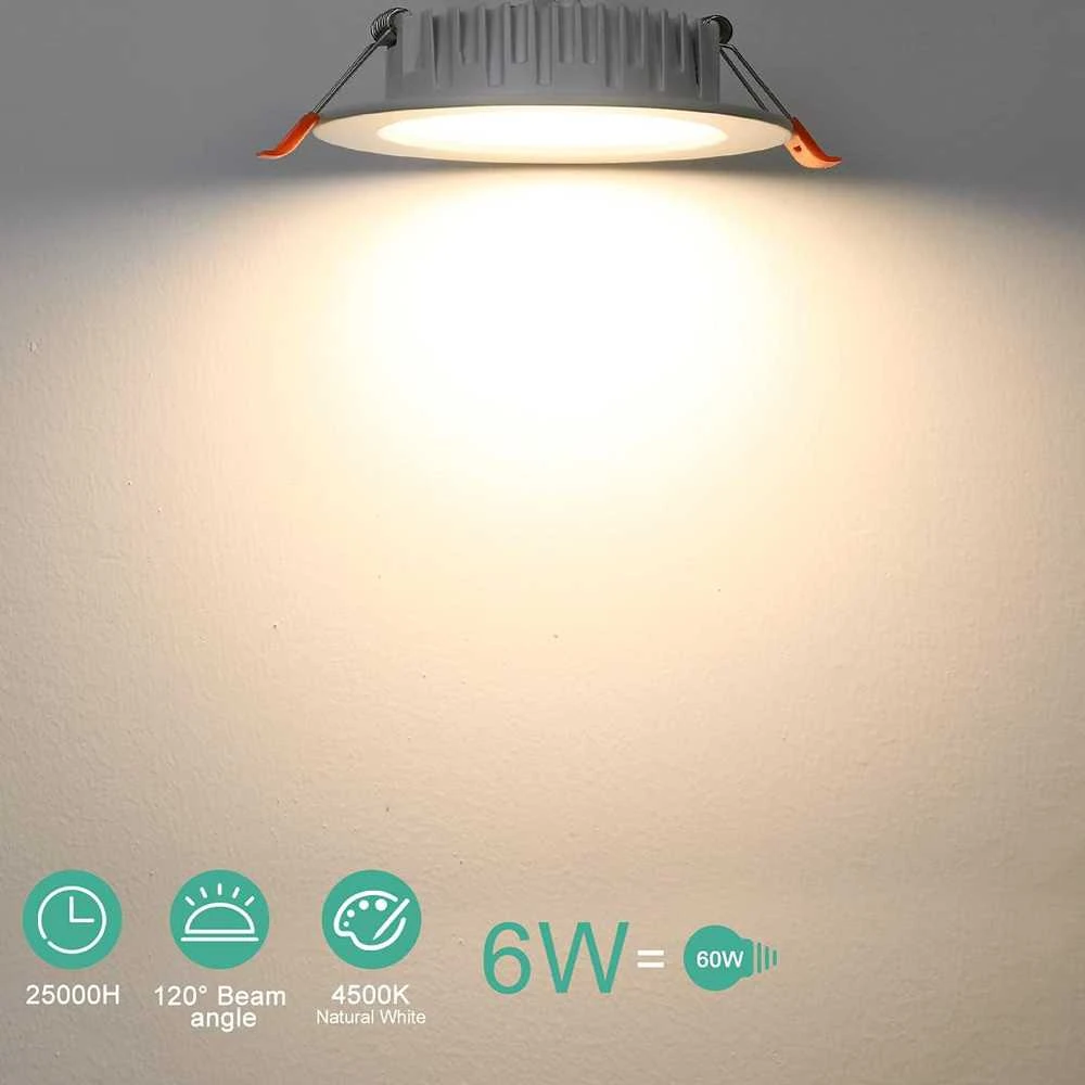 Tailcas įleidžiamų LED šviestuvų rinkinys, 6 W, 4500 K, 600 lm, apvalūs, 6 vnt., ultra ploni, 85–95 mm