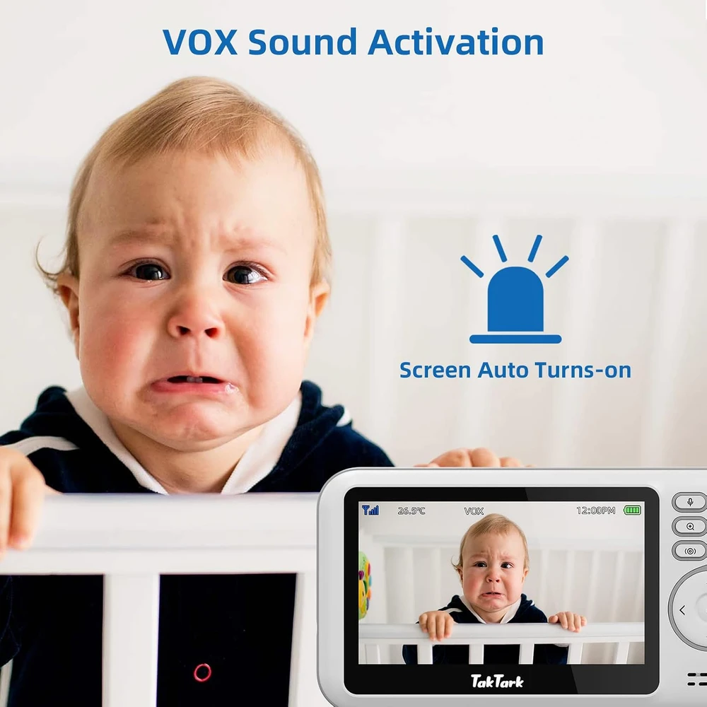 TakTark vaizdo auklė su 4,3 col. ekranu, 300° pasukama kamera ir VOX funkcija BM812-EU