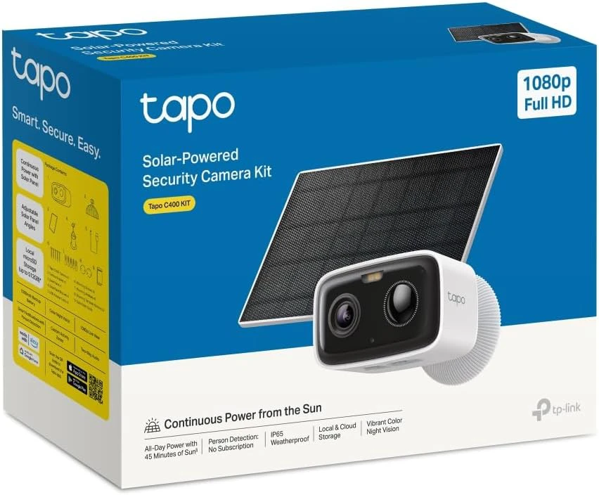 Tapo išorinė saulės energija maitinama stebėjimo kamera, 1080p, spalvotas naktinis matymas, Wi-Fi, IP65, Tapo C400 KIT