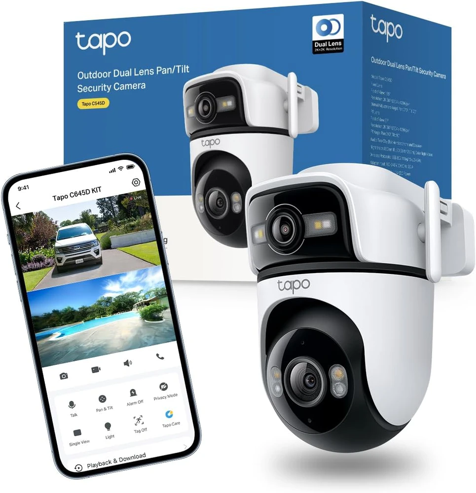 TP-LINK | Dviejų objektyvų apsaugos „Wi-Fi“ kamera | Tapo C545D | Kupolinė | 3 MP | 6 mm | IP66 | H.264 | „MicroSD“, iki 512 GB