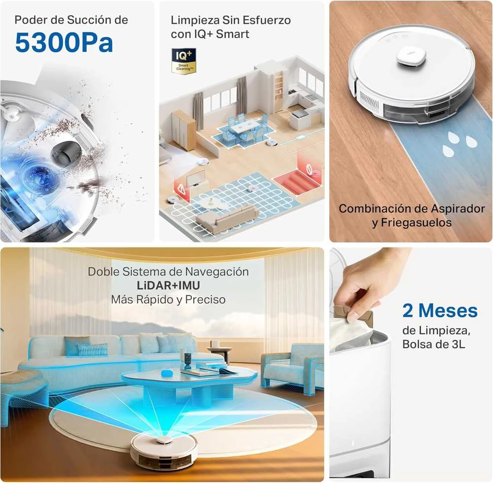 TP-LINK „Hyper Suction Robot“ dulkių siurblys ir šluostė | Tapo RV30 Max Plus | Wet&Dry | 2600 mAh | Dulkių talpa 3 L | 5300 Pa | Juodas