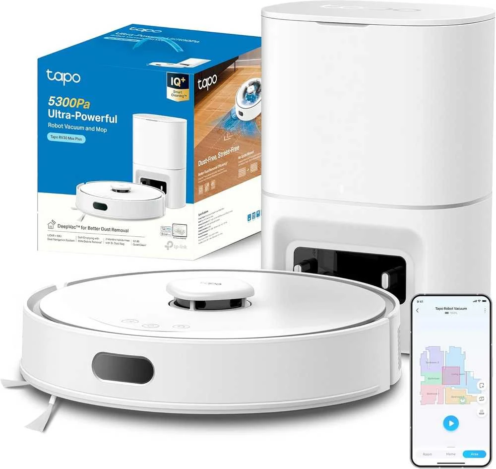 TP-LINK „Hyper Suction Robot“ dulkių siurblys ir šluostė | Tapo RV30 Max Plus | Wet&Dry | 2600 mAh | Dulkių talpa 3 L | 5300 Pa | Juodas