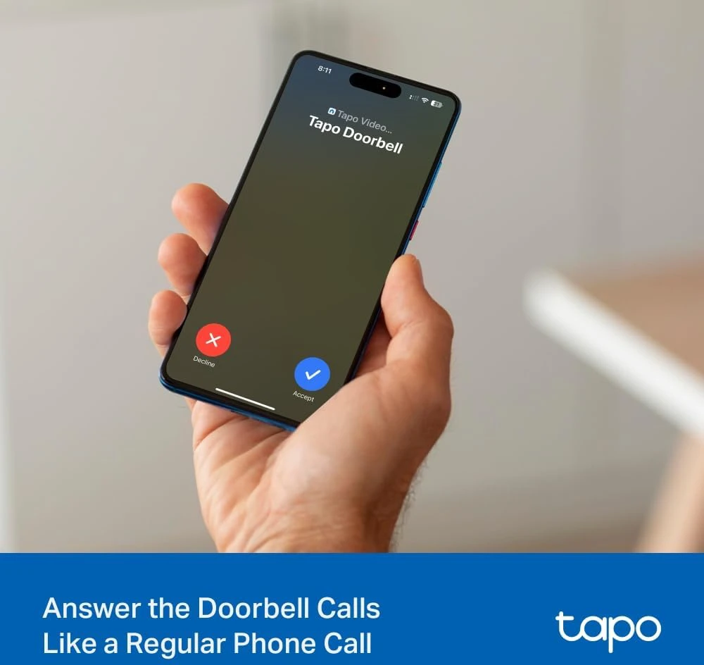 Tapo vaizdo domofonas 2K 3 MP su AI veido aptikimu, Wi-Fi, IP54, USB-C ir 5200 mAh baterija, Tapo D205