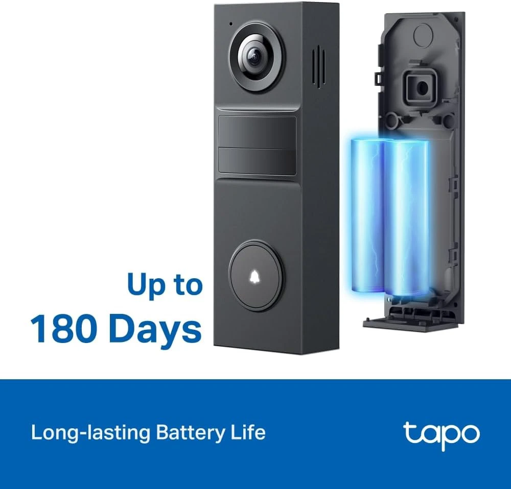 Tapo vaizdo domofonas 2K 3 MP su AI veido aptikimu, Wi-Fi, IP54, USB-C ir 5200 mAh baterija, Tapo D205