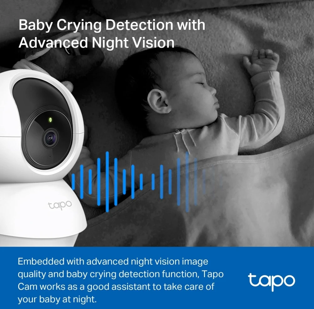 Tapo vidaus stebėjimo kamera su pasukimo ir pakėlimo funkcija, Wi-Fi, 1080p, naktiniu matymu, judesio aptikimu, Tapo C200P2 (2 vnt. rinkinys)