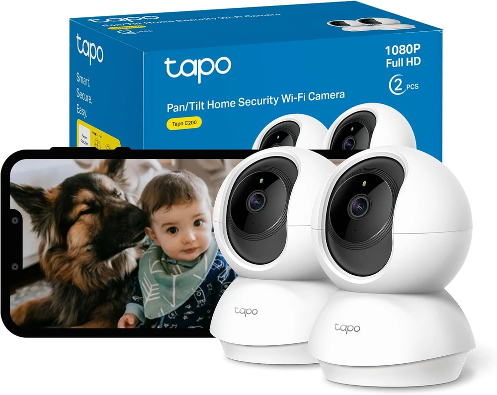 Tapo vidaus stebėjimo kamera su pasukimo ir pakėlimo funkcija, Wi-Fi, 1080p, naktiniu matymu, judesio aptikimu, Tapo C200P2 (2 vnt. rinkinys)