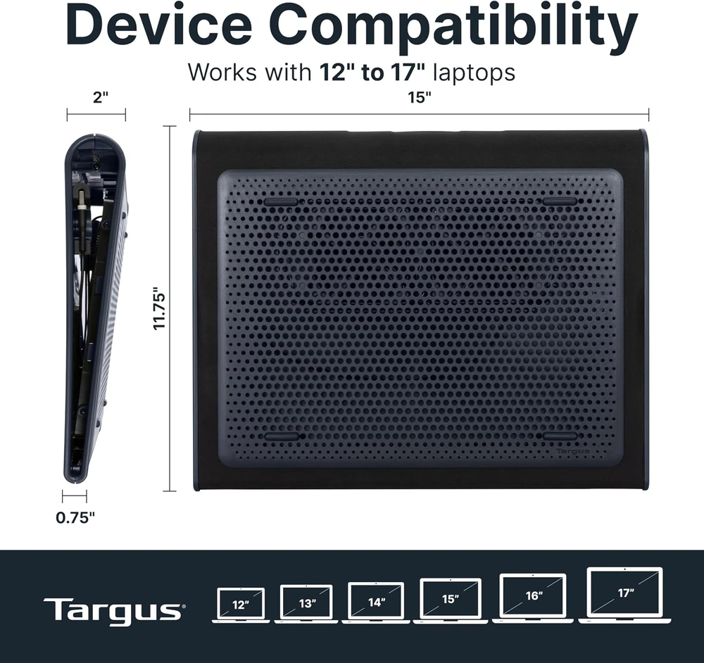 Targus | Notebook Cooling Pad iki 17” | 319 x 380 x 54 mm | 950 g | Juodas/Pilkas