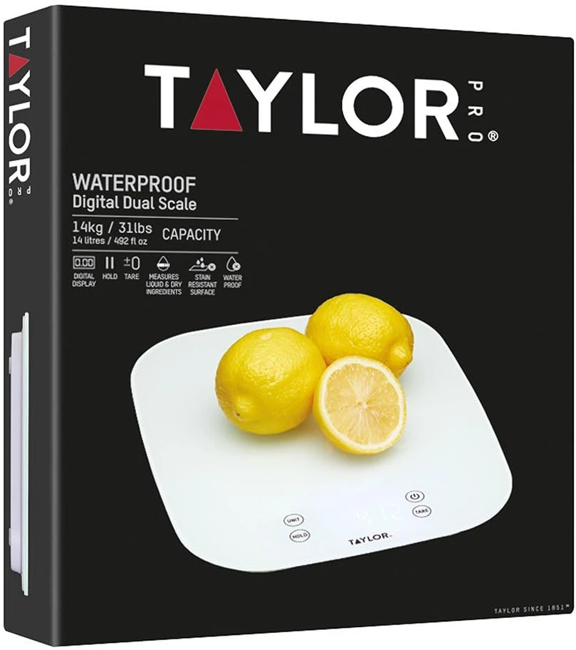Taylor elektroninės virtuvinės svarstyklės 14 kg su taros funkcija, atsparios vandeniui TYPSCALE13WP