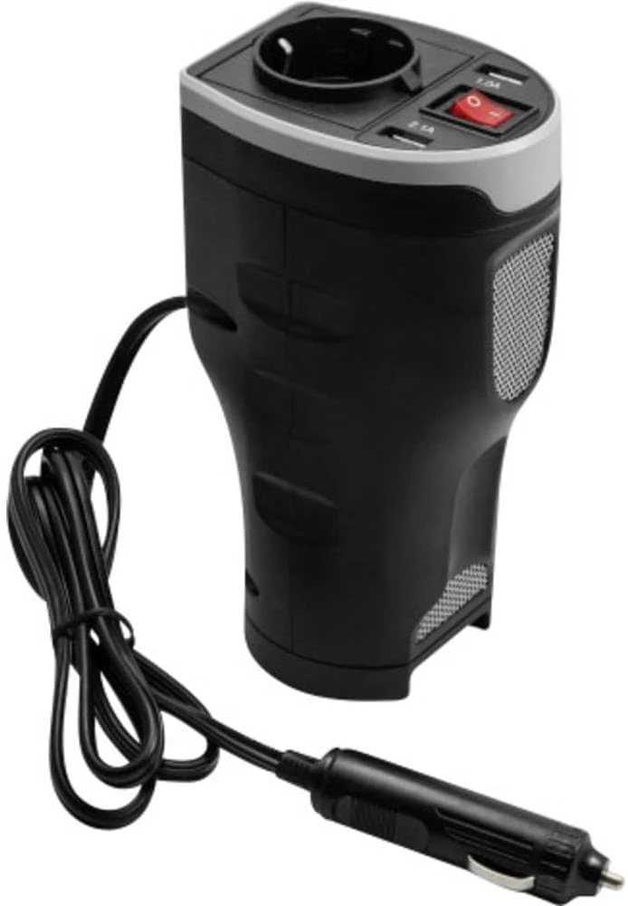 Technaxx TE13 automobilio maitinimo keitiklis, 2 USB prievadai ir 1 CEE 7/4 išvestis, DC 12V, AC 230V 50hz, Juodas / TE13