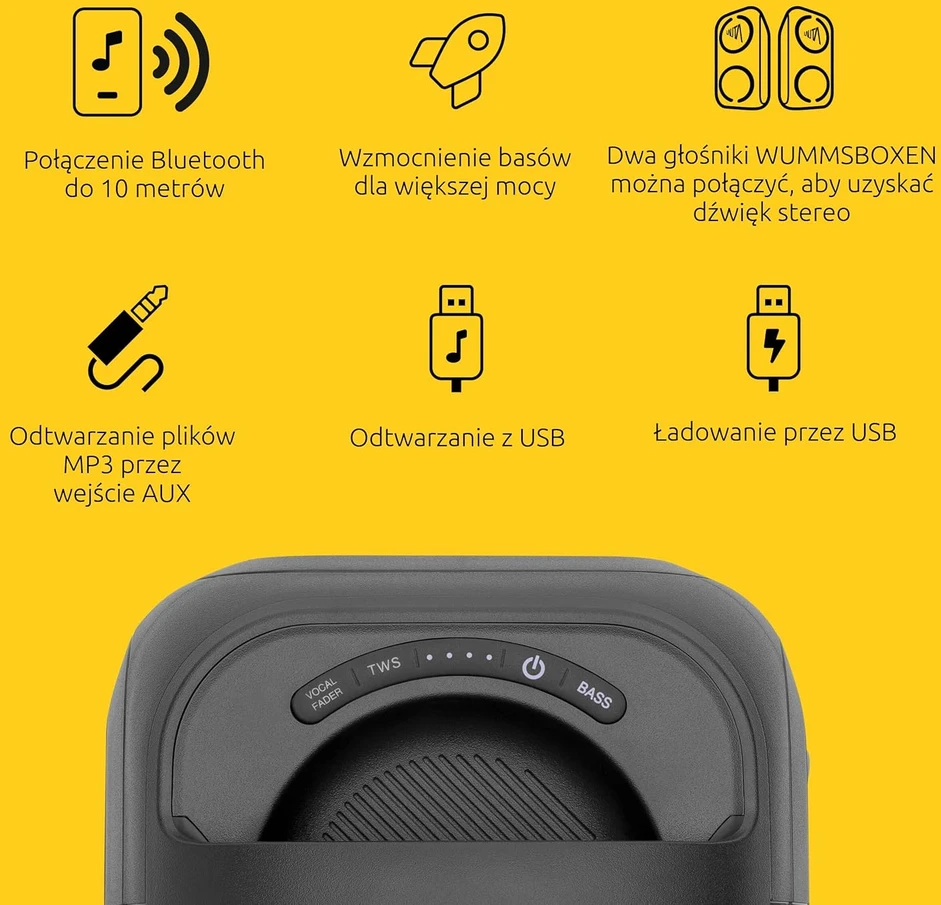 TechniSat nešiojamas Bluetooth garsiakalbis 80 W RMS, TWS, Bass Boost, LED, IPX4, WUMMSBOX