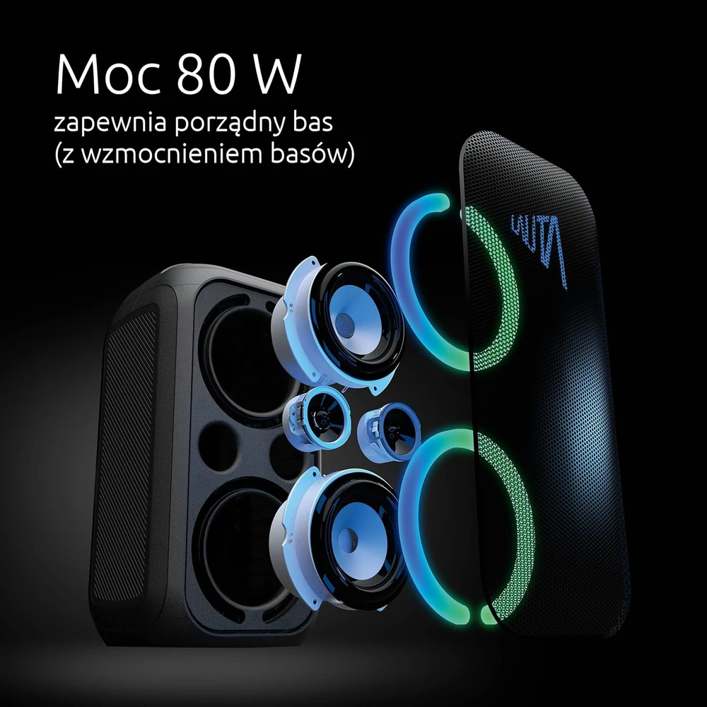 TechniSat nešiojamas Bluetooth garsiakalbis 80 W RMS, TWS, Bass Boost, LED, IPX4, WUMMSBOX