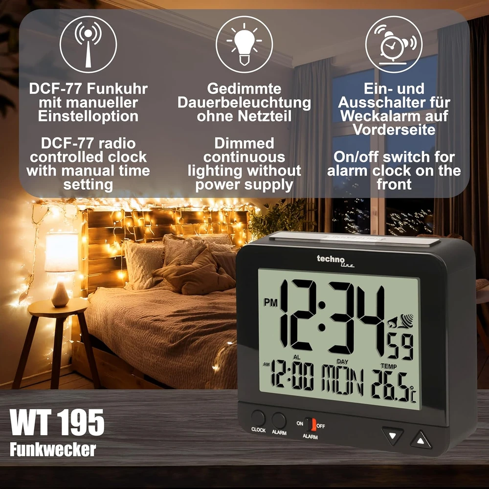 Technoline Techno line radijo bangomis valdomas žadintuvas, 3,2 cm, WT 195