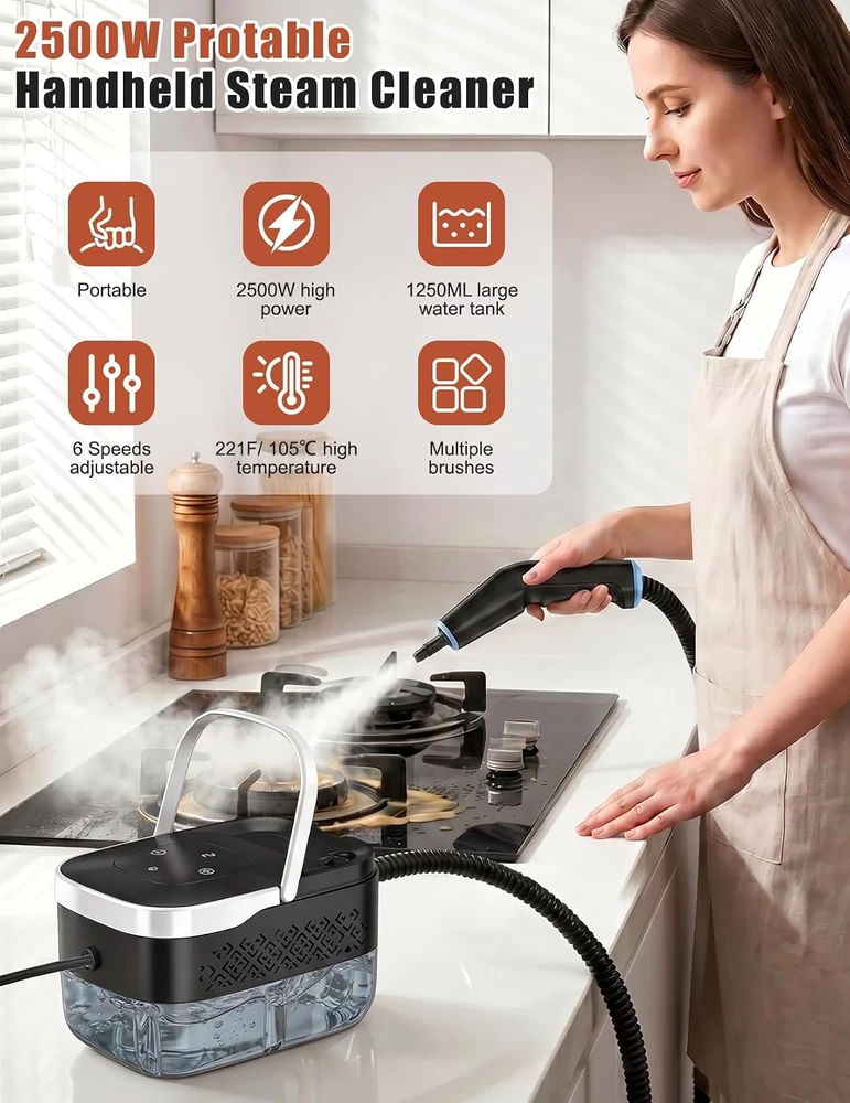 TechVizrs rankinis garinis valytuvas 2500 W, 1250 ml, 4 bar, 6 lygiai, JY01101