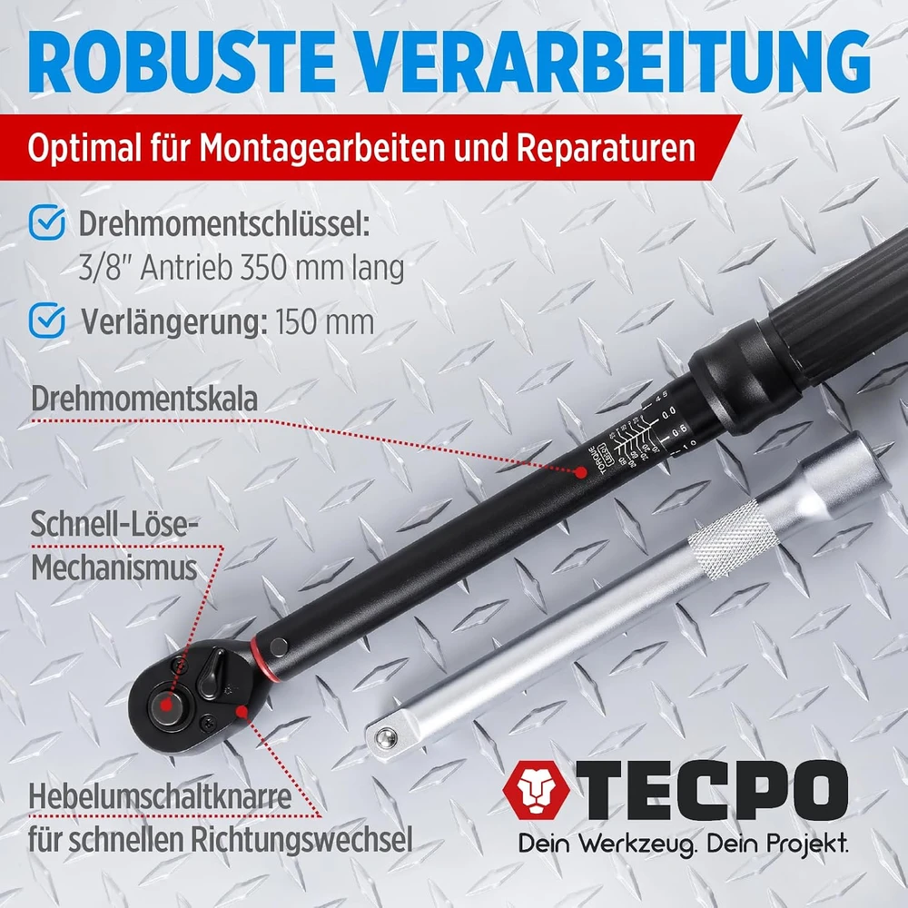 TECPO dinamometrinių raktų rinkinys motociklams, 3/8 col., 5–60 Nm, 300359
