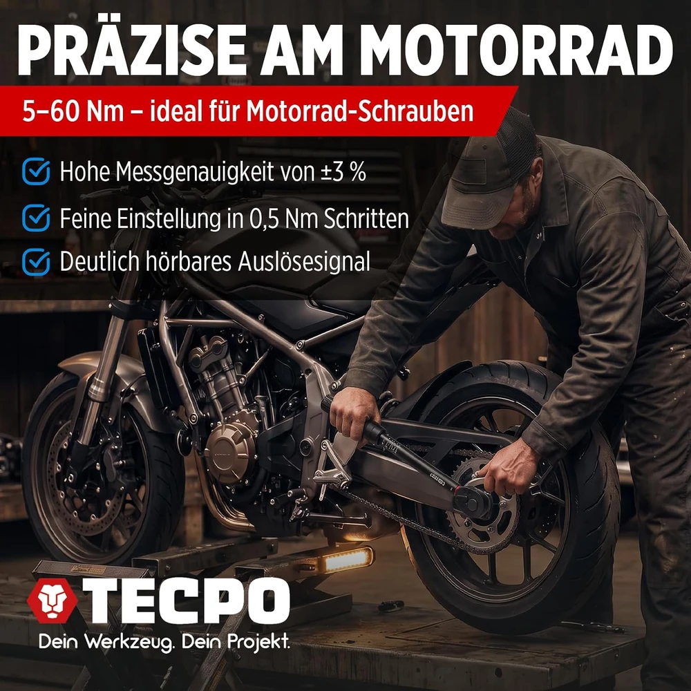 TECPO dinamometrinių raktų rinkinys motociklams, 3/8 col., 5–60 Nm, 300359