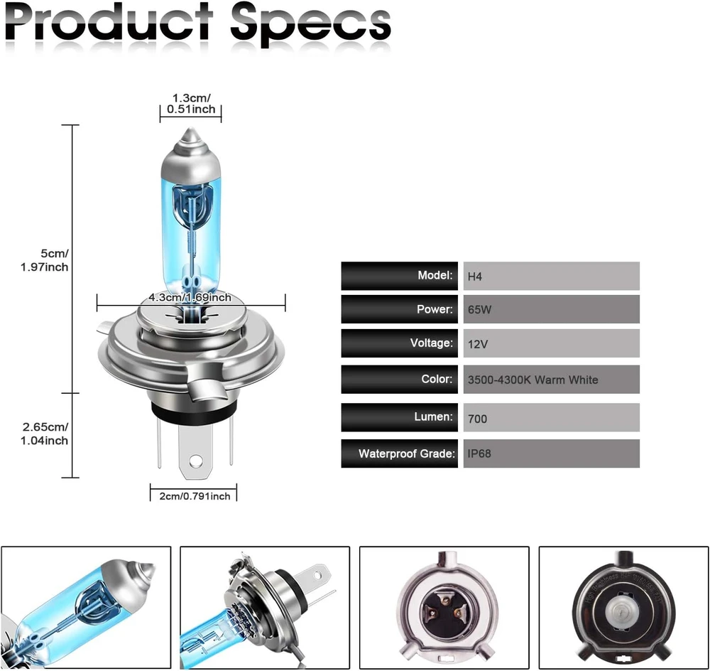 TECTICO H4 halogeninės automobilio lemputės 12 V 55 W 4300 K T-H4-55W