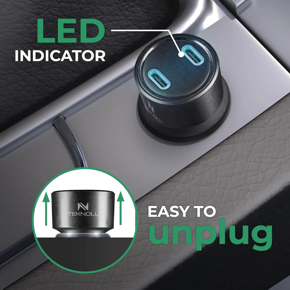 Teknoll automobilinis USB-C įkroviklis 65 W su 2 USB-C PD jungtimis CBRTEKN2USB65WK