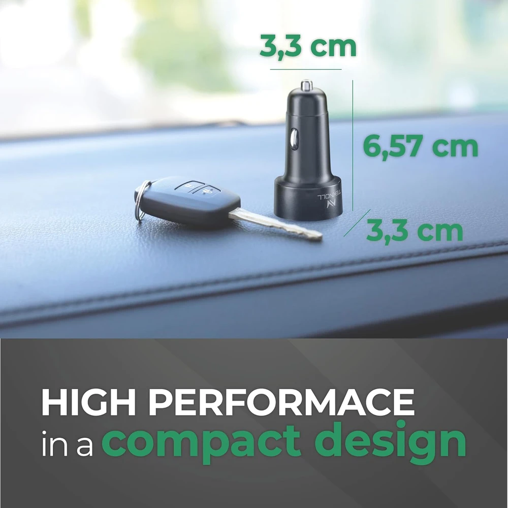 Teknoll automobilinis USB-C įkroviklis 65 W su 2 USB-C PD jungtimis CBRTEKN2USB65WK