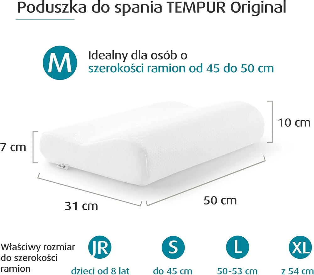 TEMPUR ergonominė kaklo pagalvė Original M 50 x 31 x 10/7 cm, balta, 120228