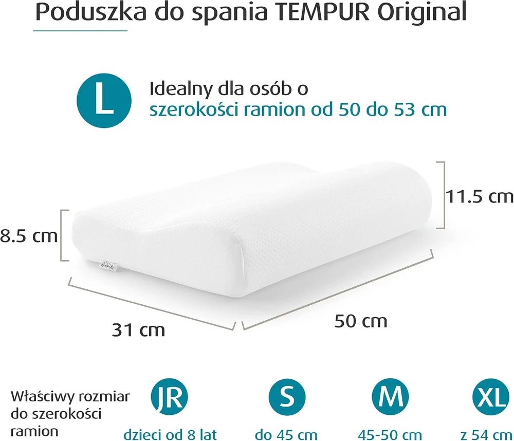 TEMPUR ergonominė miego pagalvė Original L, 50 x 31 x 11.5/8.5 cm, tvirta, 83300273