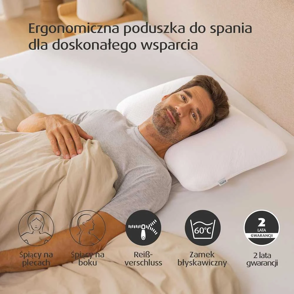 Tempur ergonominė pagalvė Symphony, atminties putų, balta, L dydis (63 × 43 × 14 cm)