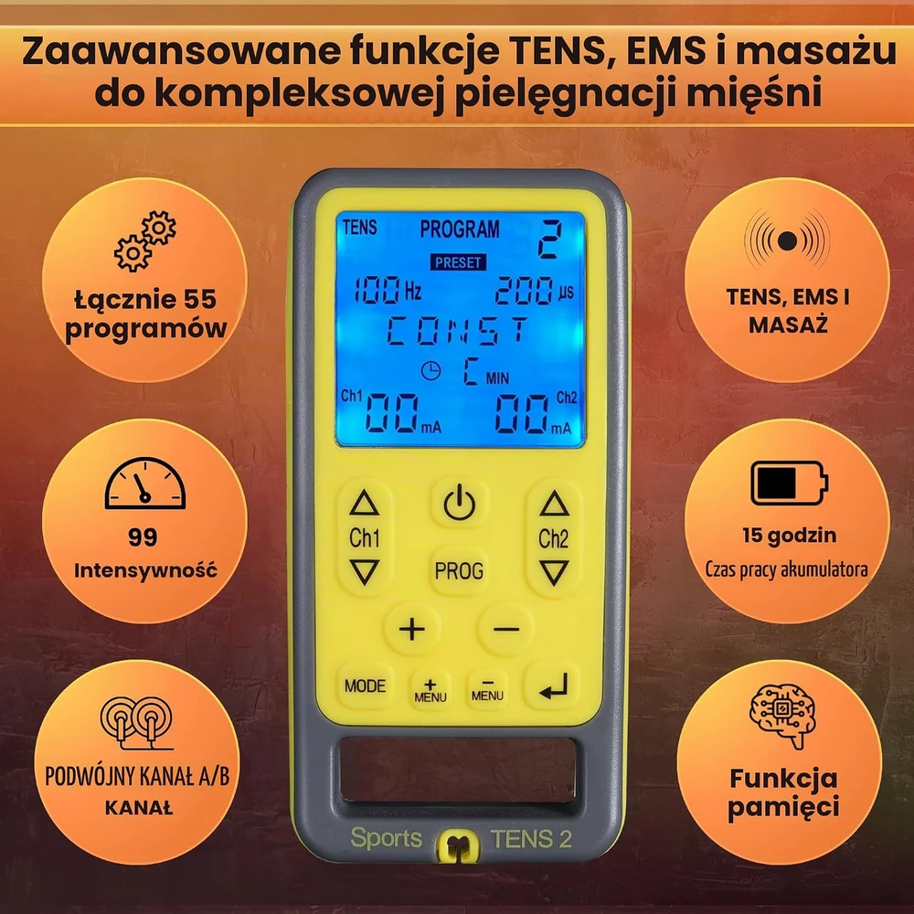 TensCare Sports TENS/EMS elektrostimuliatorius su 55 programomis K-SP2-DE