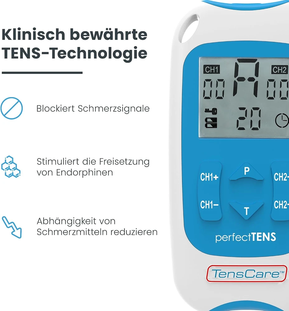 TensCare TENS skausmo malšinimo aparatas, 2 kanalų, 16 elektrodų, K-PERFECT5050V-DE