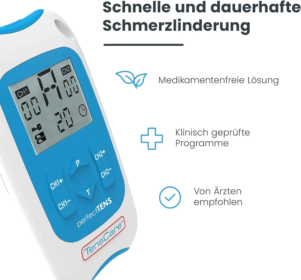 TensCare TENS skausmo malšinimo aparatas, 2 kanalų, 16 elektrodų, K-PERFECT5050V-DE