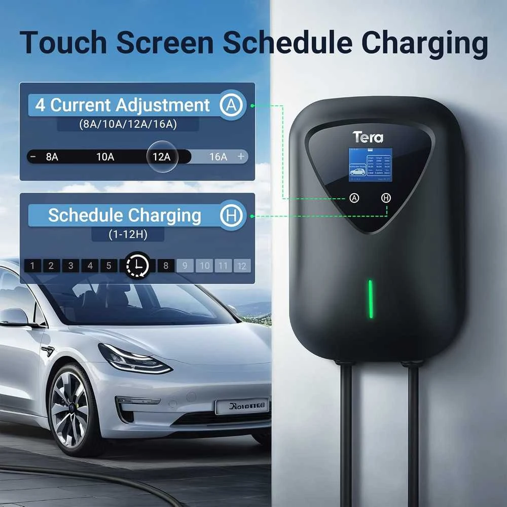 Tera TE-A04-BK namų EV įkrovimo stotelė 11 kW, 3 fazių, Type 2, 6.5 m kabelis