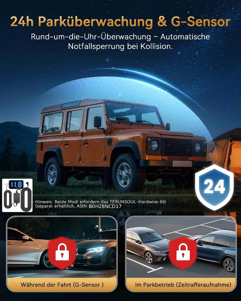 TERUNSOUl automobilinis vaizdo registratorius 4K priekiui ir galui, Wi-Fi, GPS, D016