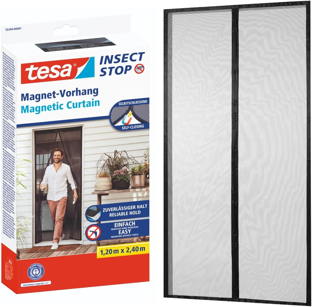 Tesa magnetinė durų užuolaida nuo vabzdžių su magnetais, 2,4 m x 1,2 m, antracito spalvos