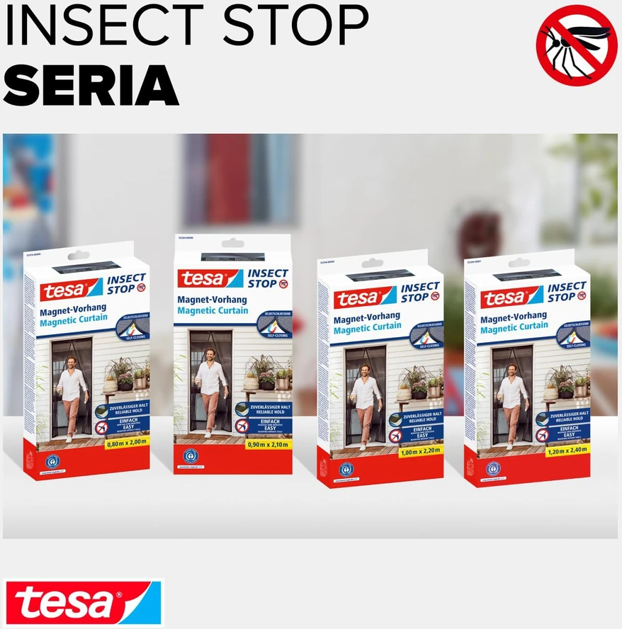 Tesa magnetinė durų užuolaida nuo vabzdžių su magnetais, 2,4 m x 1,2 m, antracito spalvos