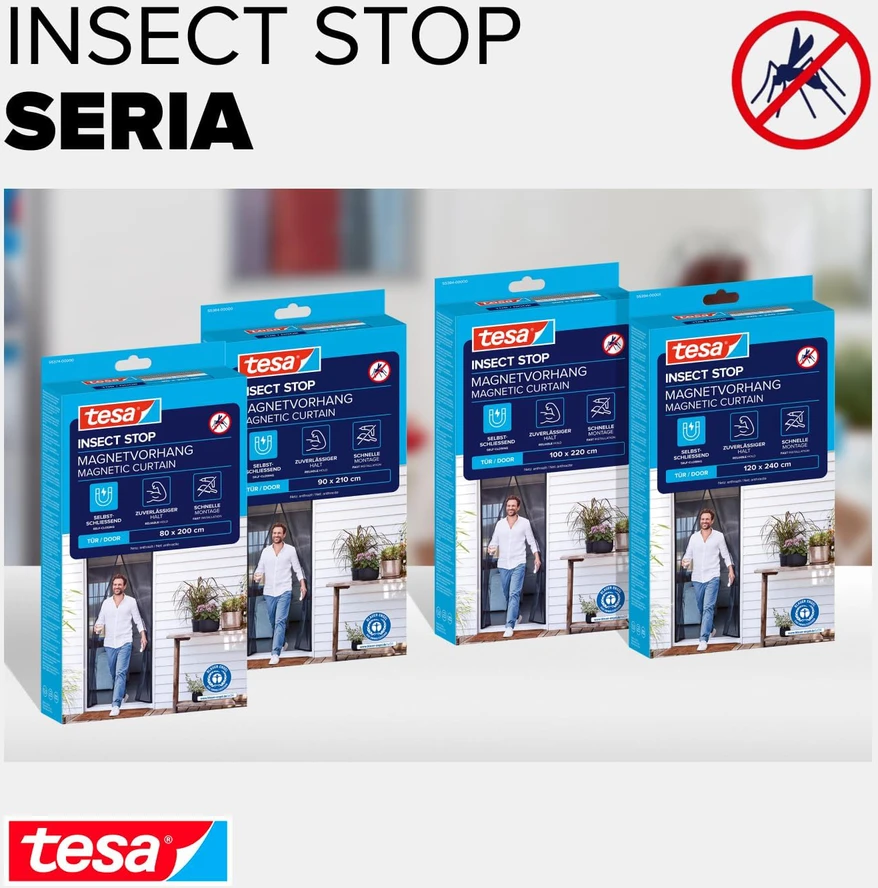 tesa magnetinė užuolaida nuo vabzdžių durims, lengvas montavimas, 200 × 80 cm, pilka