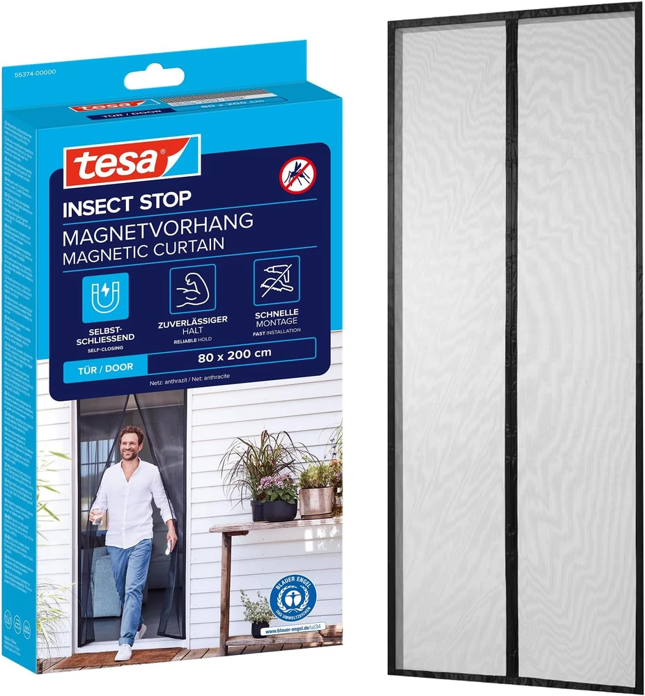 tesa magnetinė užuolaida nuo vabzdžių durims, lengvas montavimas, 200 × 80 cm, pilka