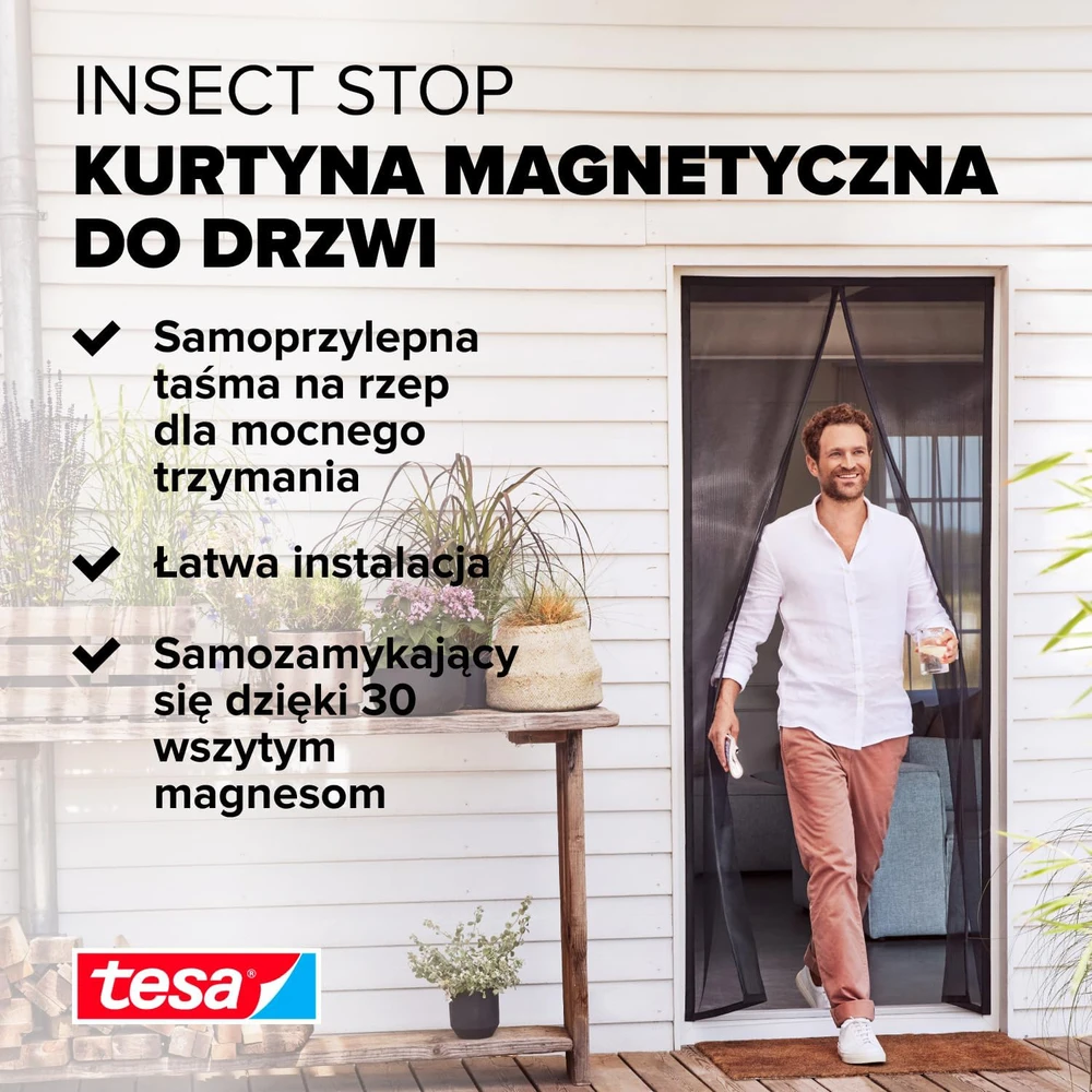 tesa magnetinė užuolaida nuo vabzdžių durims, lengvas montavimas, 200 × 80 cm, pilka
