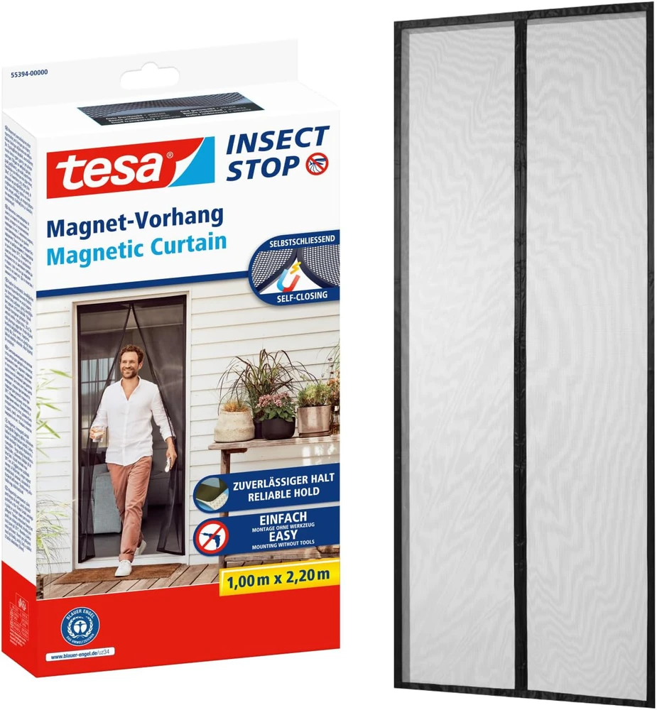 tesa magnetinis tinklelis nuo vabzdžių durims 220 × 100 cm, automatiškai užsidarantis, antracito spalvos