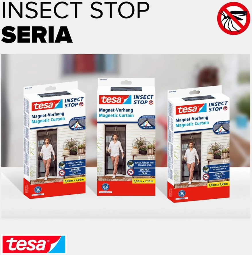 tesa magnetinis tinklelis nuo vabzdžių durims 220 × 100 cm, automatiškai užsidarantis, antracito spalvos