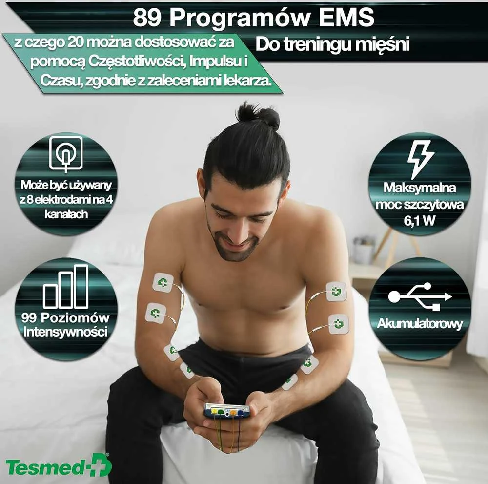 Tesmed MAX 830 keturkanalis TENS elektrostimuliatorius su 20 elektrodų komplektu