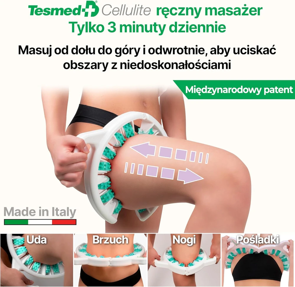 TESMED rankinis anticeliulitinis masažuoklis su patentuota volelių technologija, žalias
