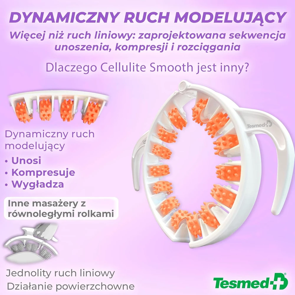 TESMED rankinis anticeliulitinis masažuoklis su patentuotais voleliais, ergonomiškas, Cellulite Smooth