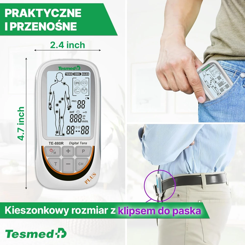 Tesmed raumenų elektrostimuliatorius, 73 programos, EMS ir TENS, su 8 elektrodais, TE-880R Plus