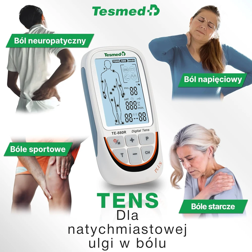 Tesmed raumenų elektrostimuliatorius, 73 programos, EMS ir TENS, su 8 elektrodais, TE-880R Plus